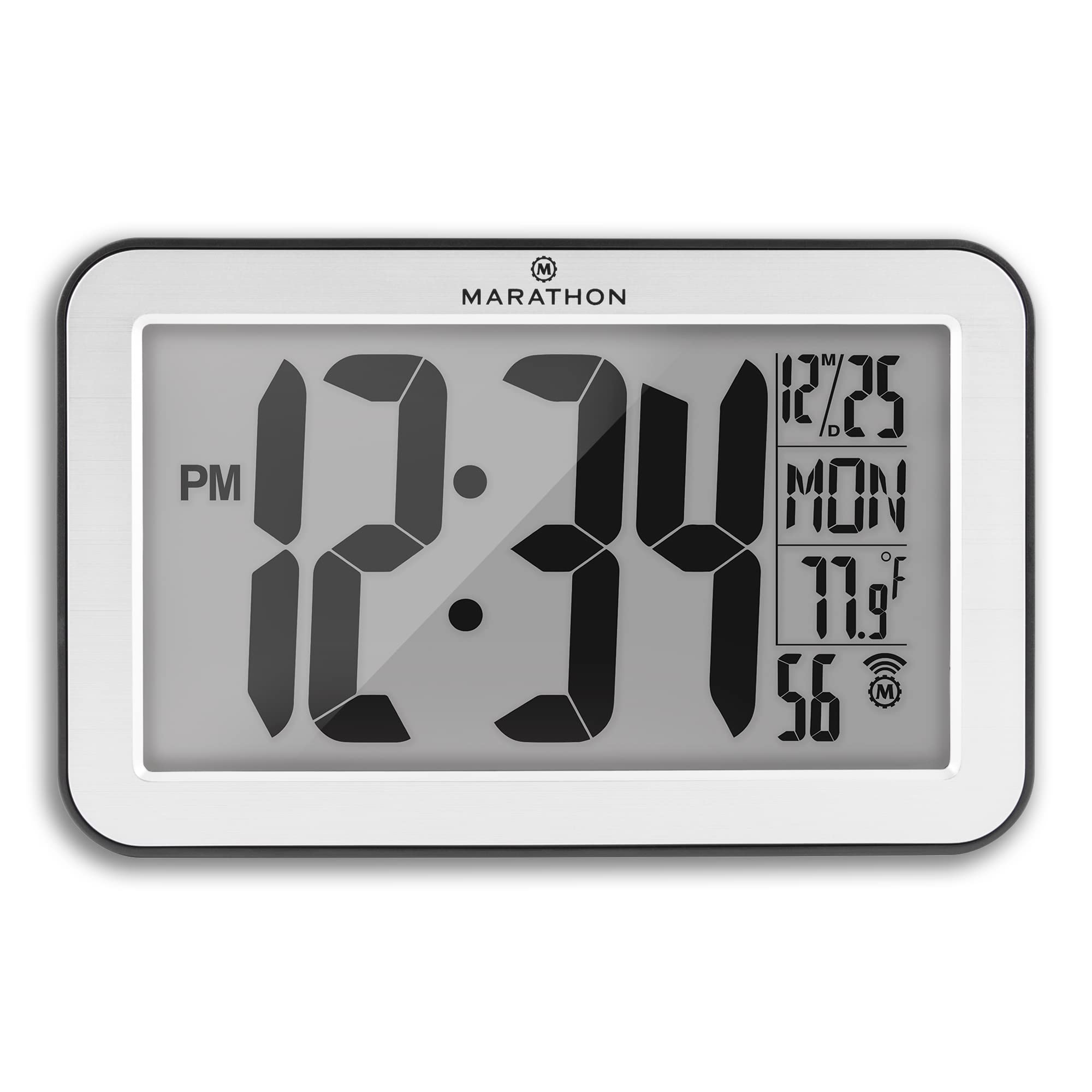 Horloge murale à réglage automatique avec 8 fuseaux horaires - Argent (avec contour noir) 
