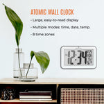 Horloge murale à réglage automatique avec 8 fuseaux horaires - Argent (avec contour noir) 