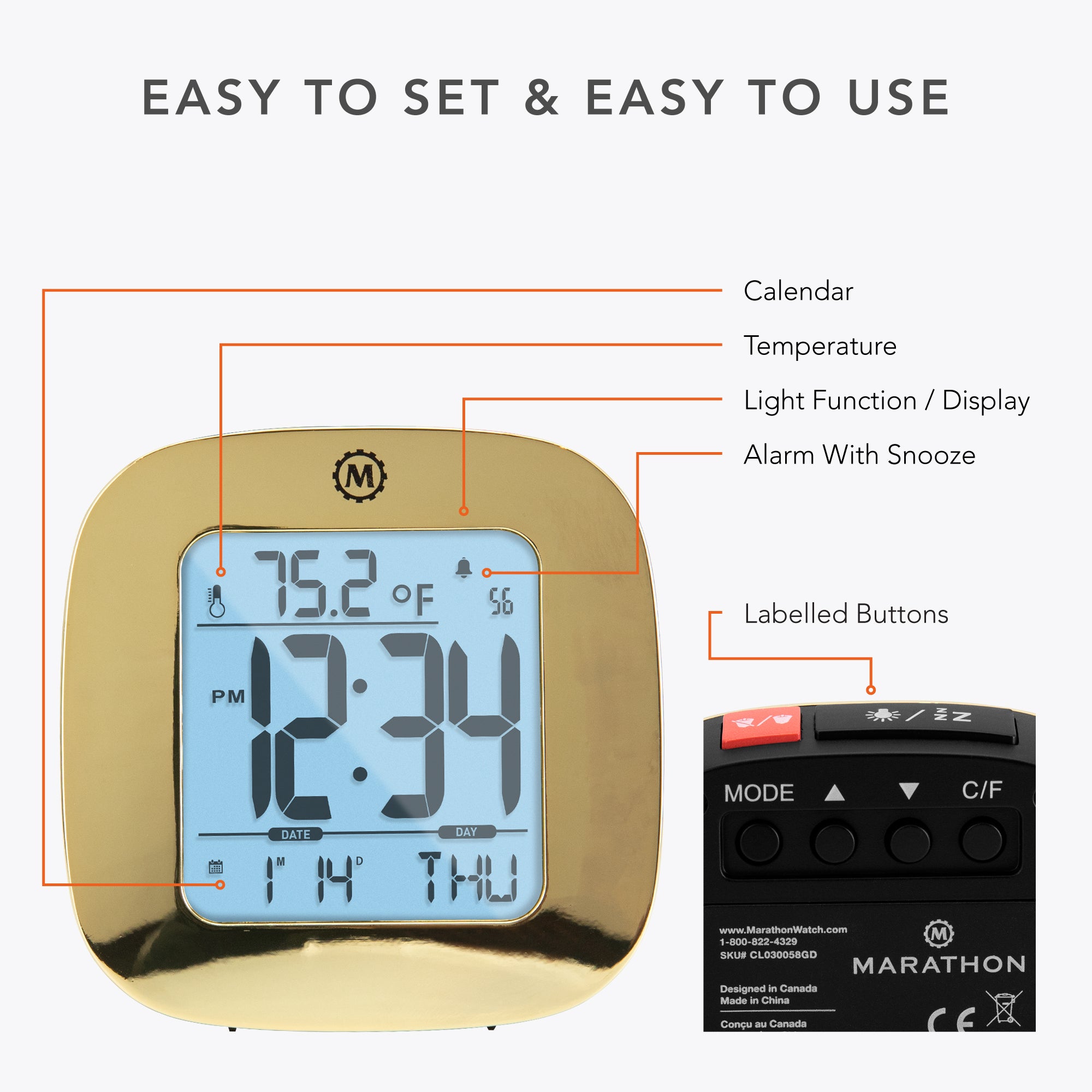 Horloge, LCD, Alarme, Mini, couleur or (25/50)