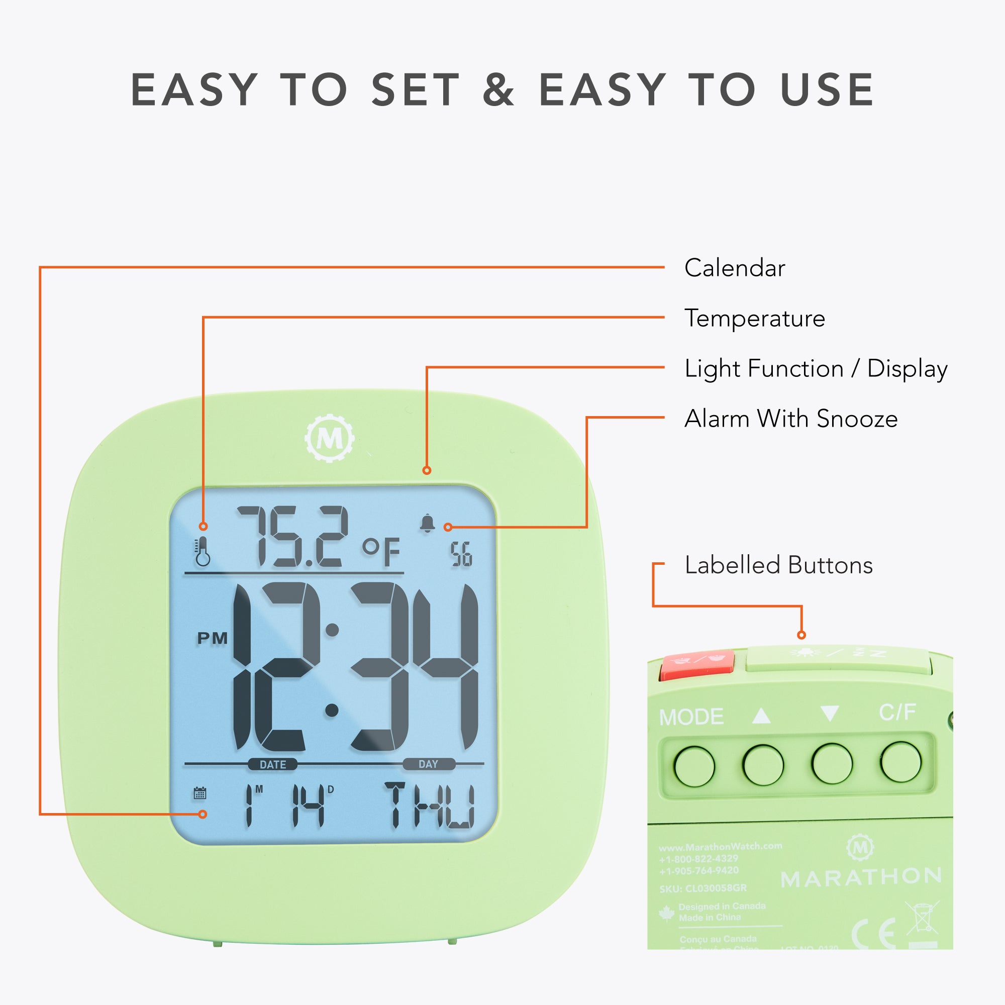 Clock, LCD, Alarm, Mini, Green - GWP