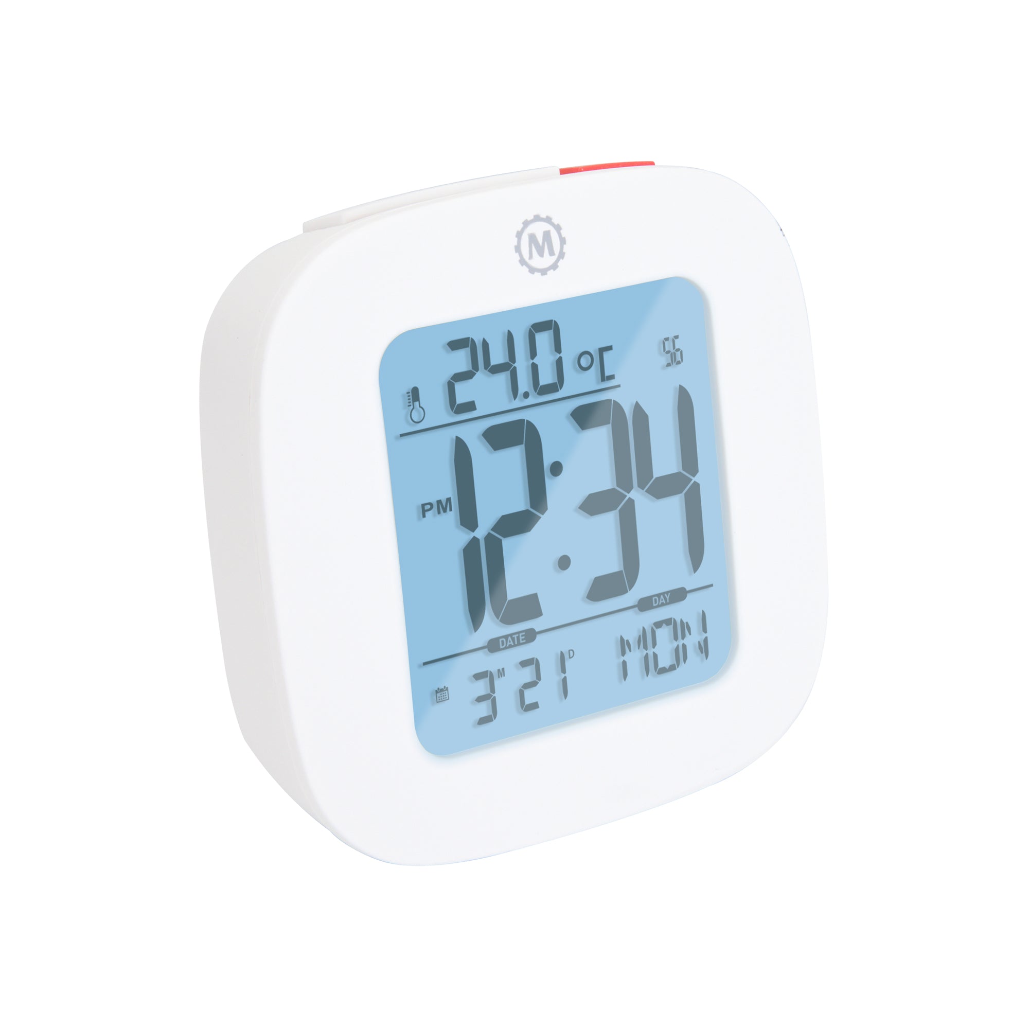 Reloj despertador compacto con temperatura y fecha