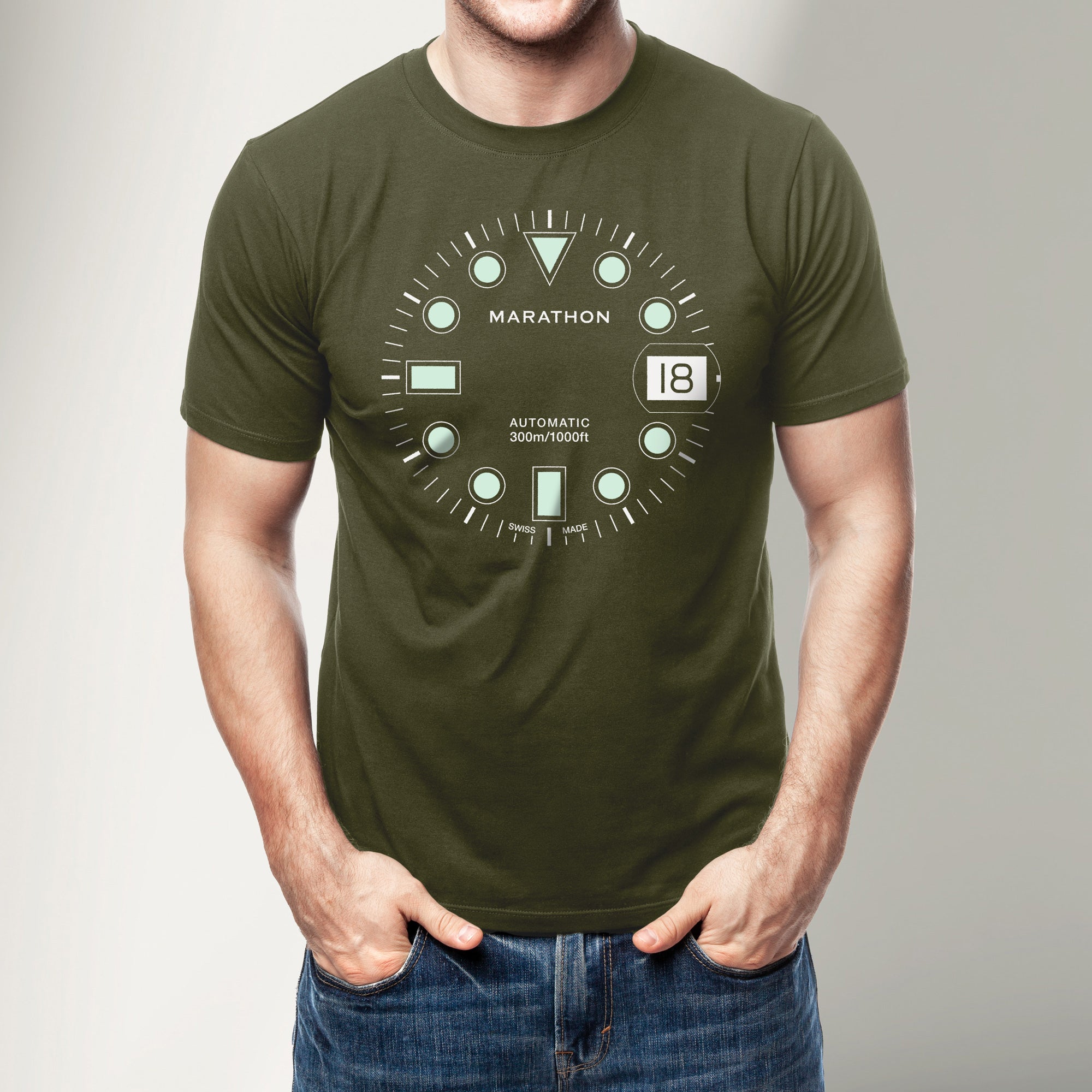 Camiseta ajustada con reloj de maratón verde brillante OSAR-D