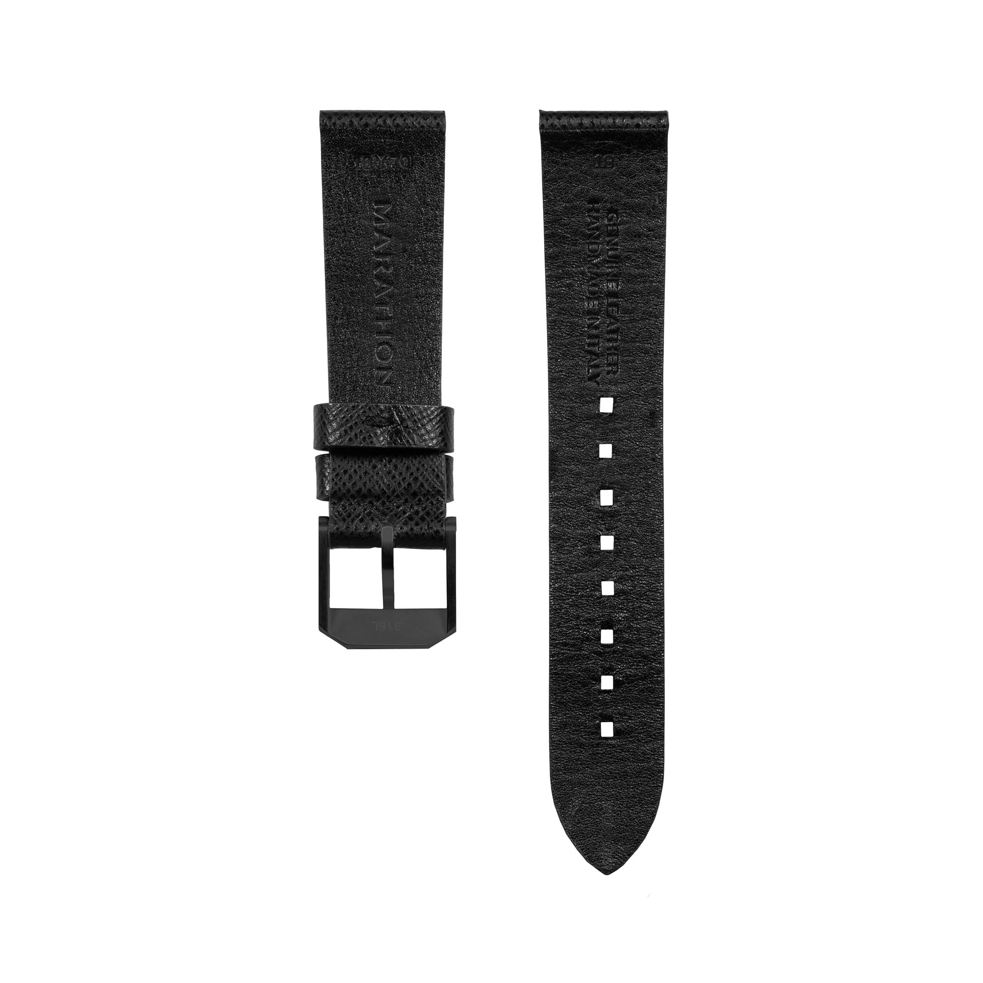 2-Piece Leather Strap, 18mm, Black, Anthracite Hardware