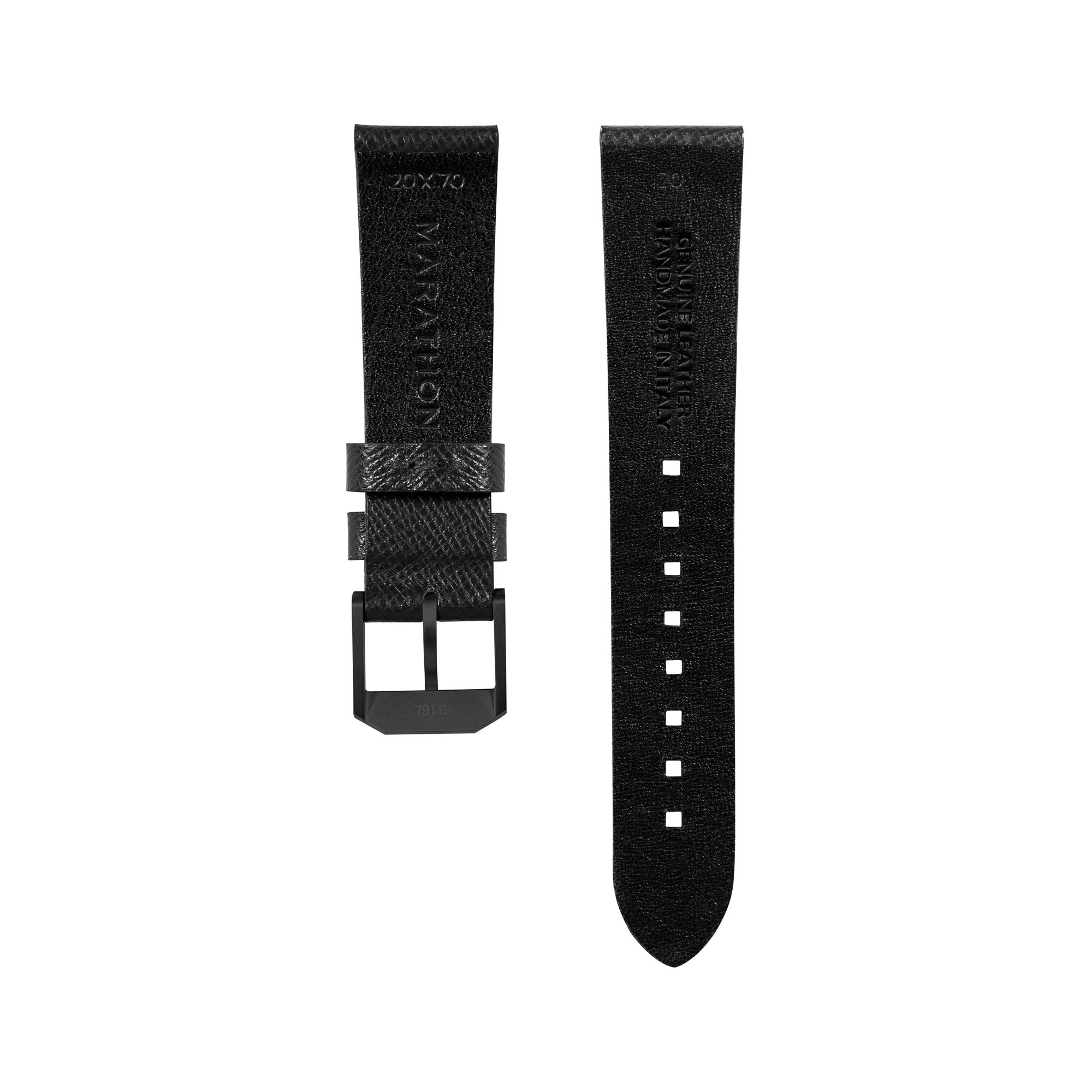 2-Piece Leather Strap, 20mm, Black, Anthracite Hardware