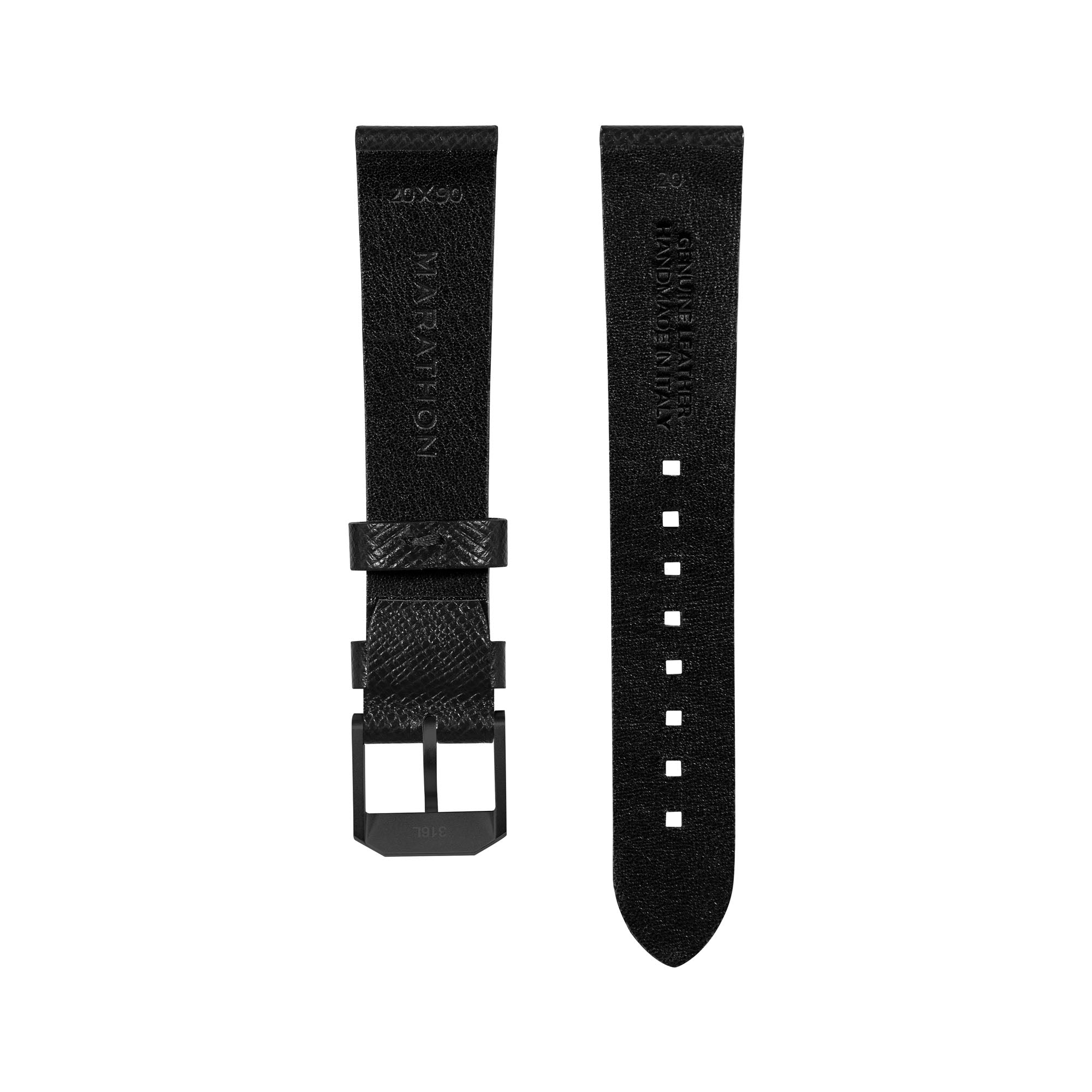 2-Piece Leather Strap, 20mm, Black, Anthracite Hardware