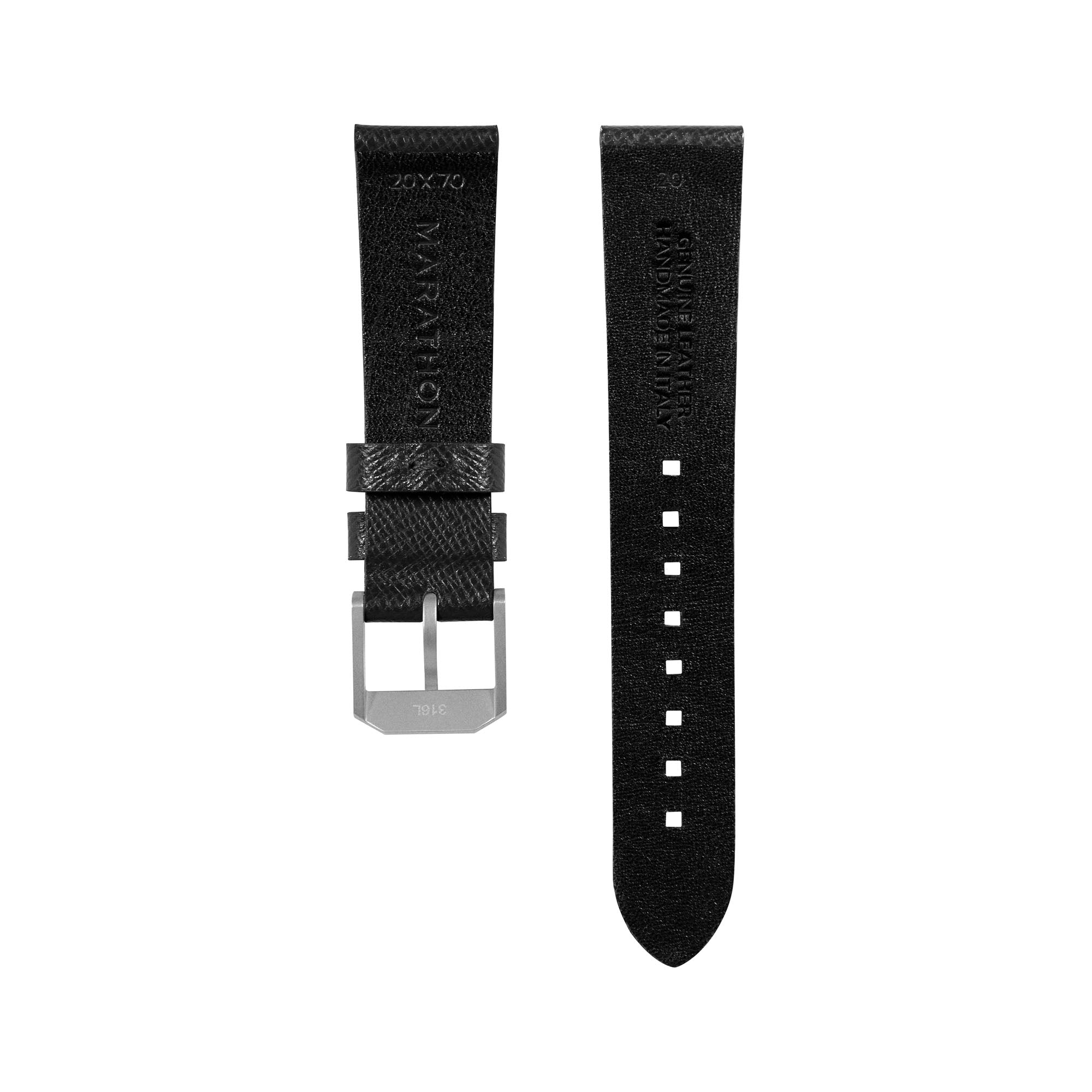 2-Piece Leather Strap, 20mm, Black, Parkerized Hardware