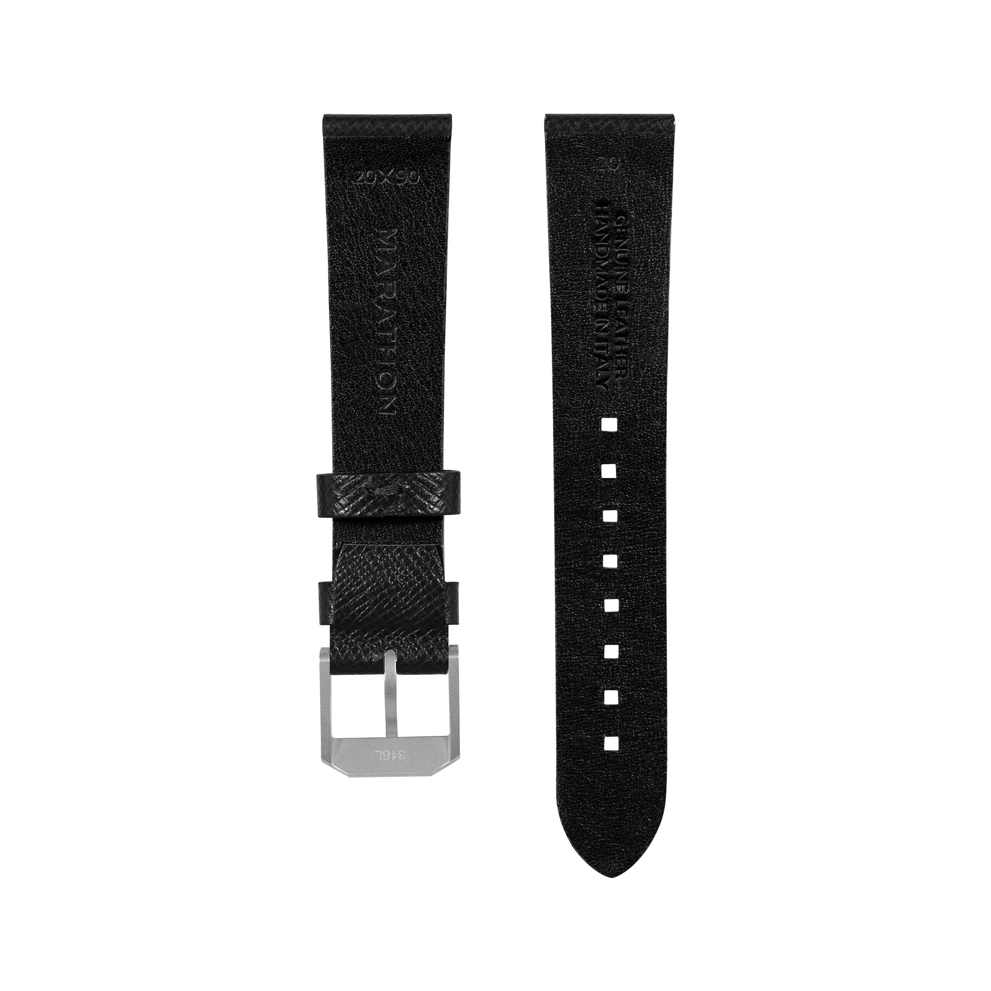 2-Piece Leather Strap, 20mm, Black, Parkerized Hardware
