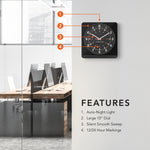 Horloge murale analogique géante de 12 pouces avec rétroéclairage automatique