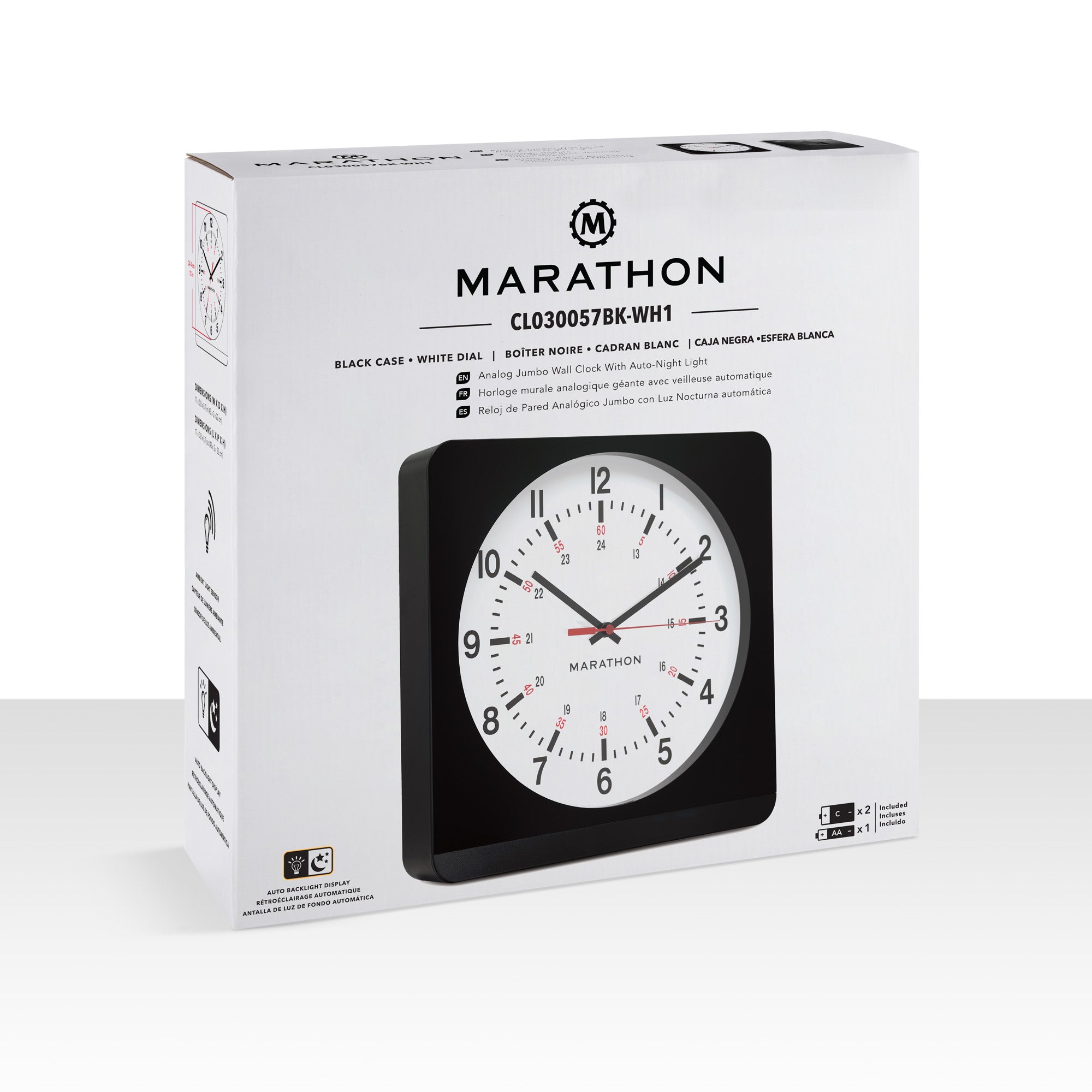 Reloj de pared analógico Jumbo de 12 pulgadas con retroiluminación automática