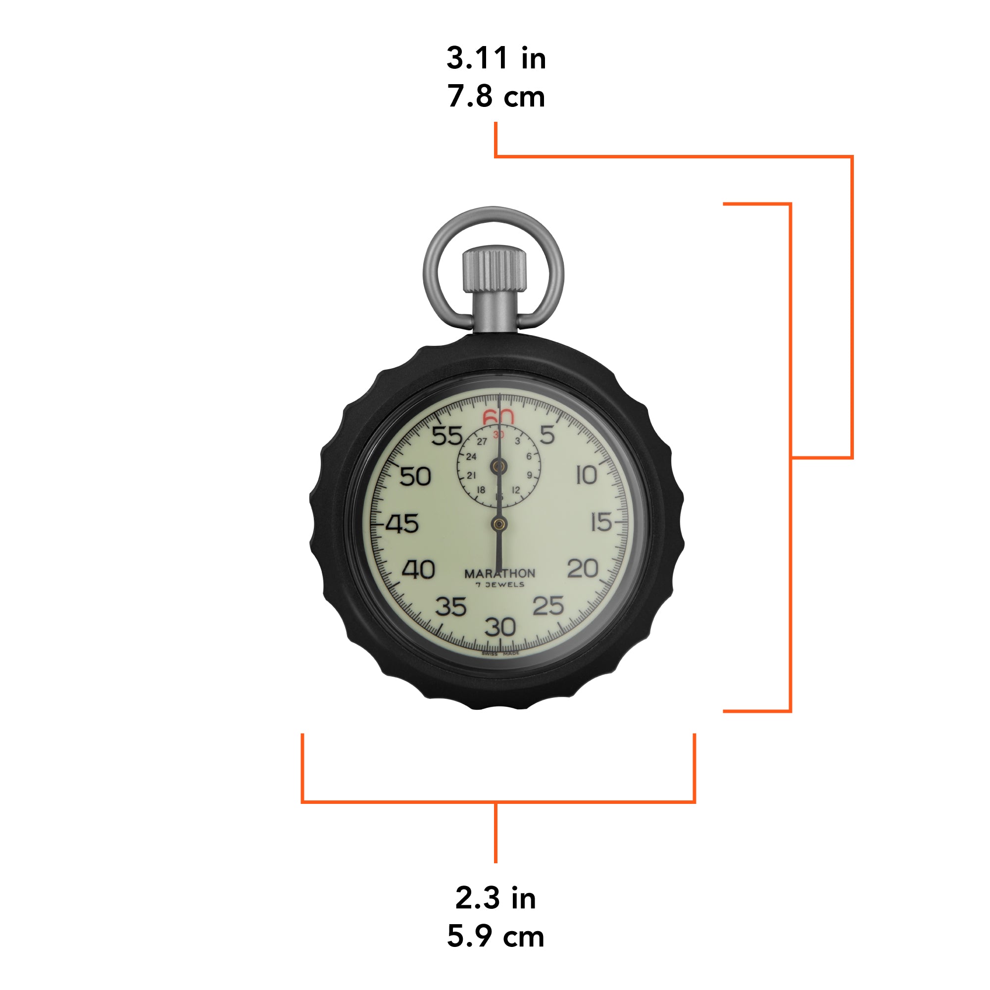 Mechanical Stopwatch: Single Action Glow in the Dark, (1/5 sec) 30 min Register
