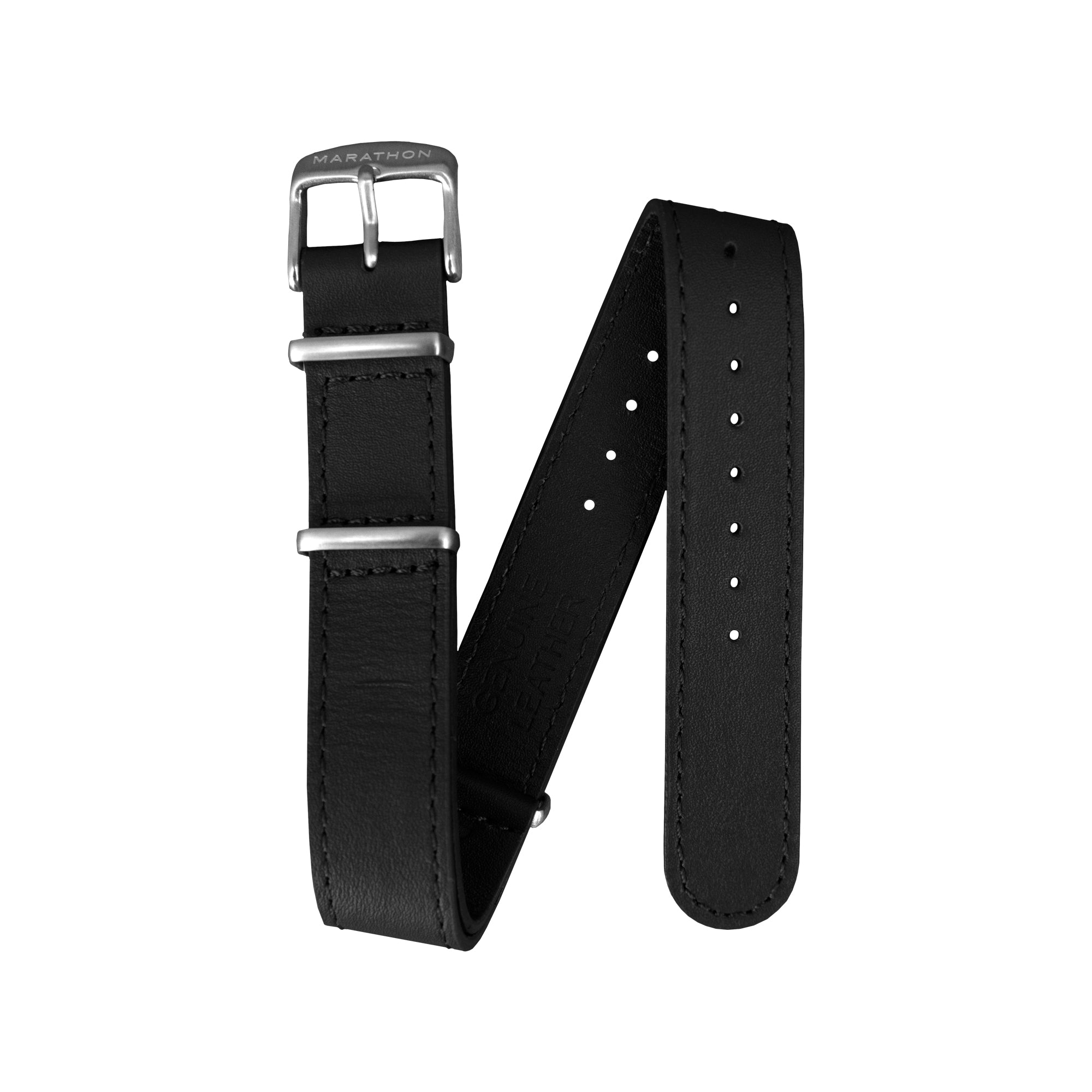 18mm Leather black DEFSTAN Strap folded back on itself in a N shape