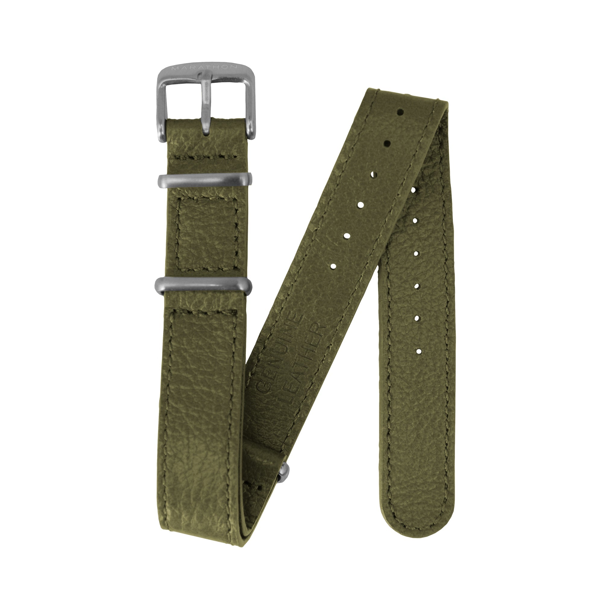18mm Leather NATO Watch Band/Strap with Stainless Steel Square Buckle - marathonwatch